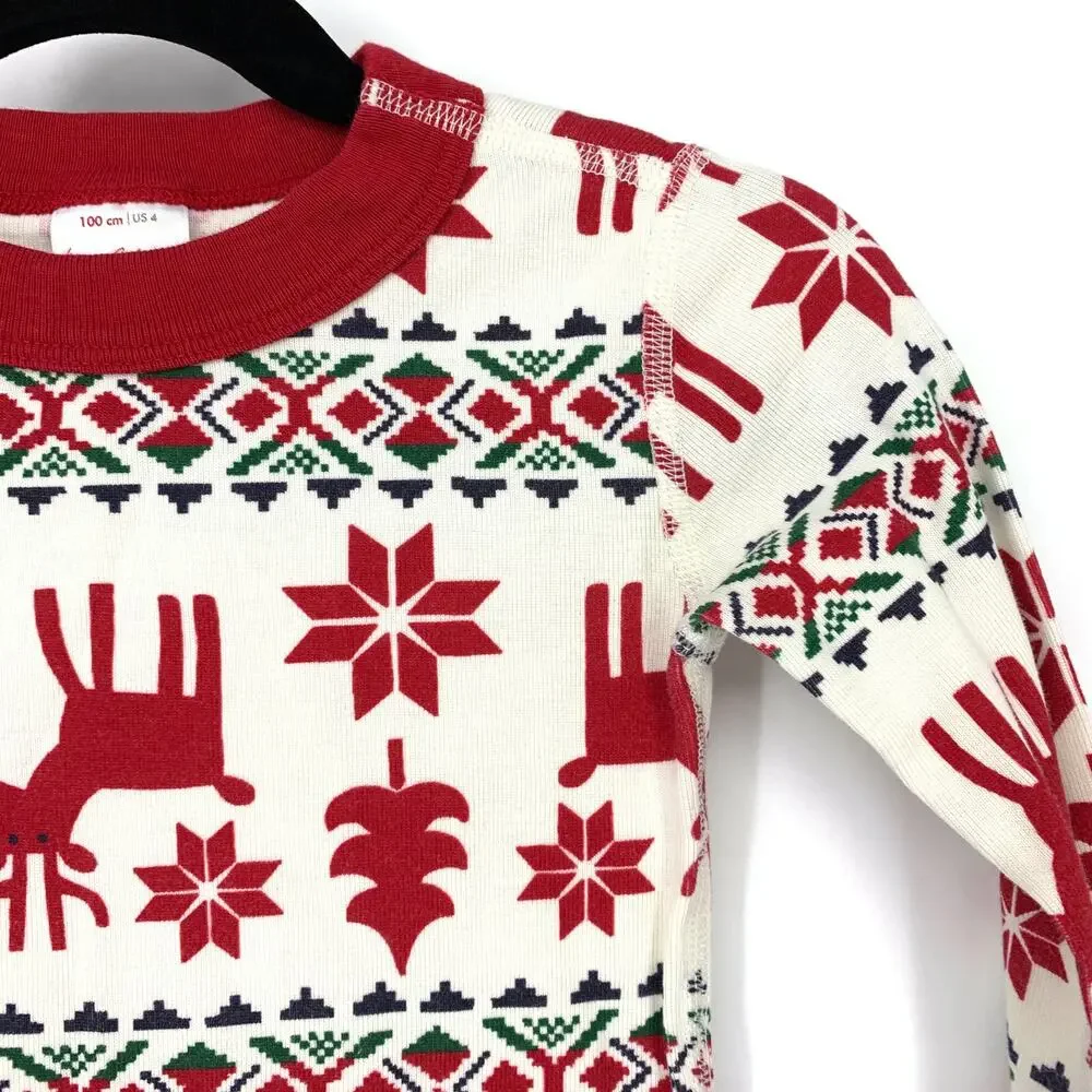 Hanna Andersson Top Boys Size 4 Organic Cotton Pajama Shirt Christmas White Red